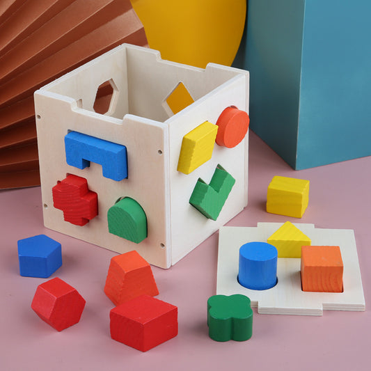 Children's Educational Early Education Three-dimensional Building Blocks Geometric Shape Wooden Matching Building Blocks 15-hole Intelligence Box