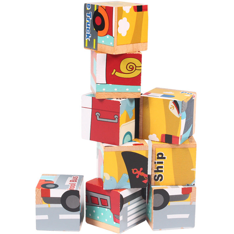 High-grade Six-face Picture Wooden Jigsaw 3D Puzzle Toys Children's Early Educational Toy Cube Jigsaw Puzzle Baby Kids Gifts