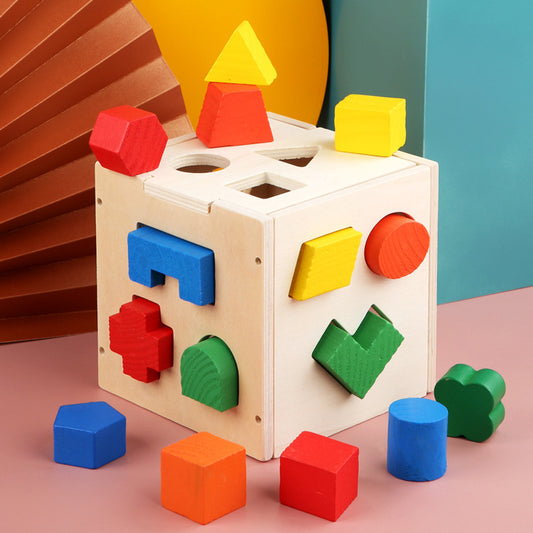 Children&#039;s Educational Early Education Three-dimensional Building Blocks Geometric Shape Wooden Matching Building Blocks 15-hole Intelligence Box