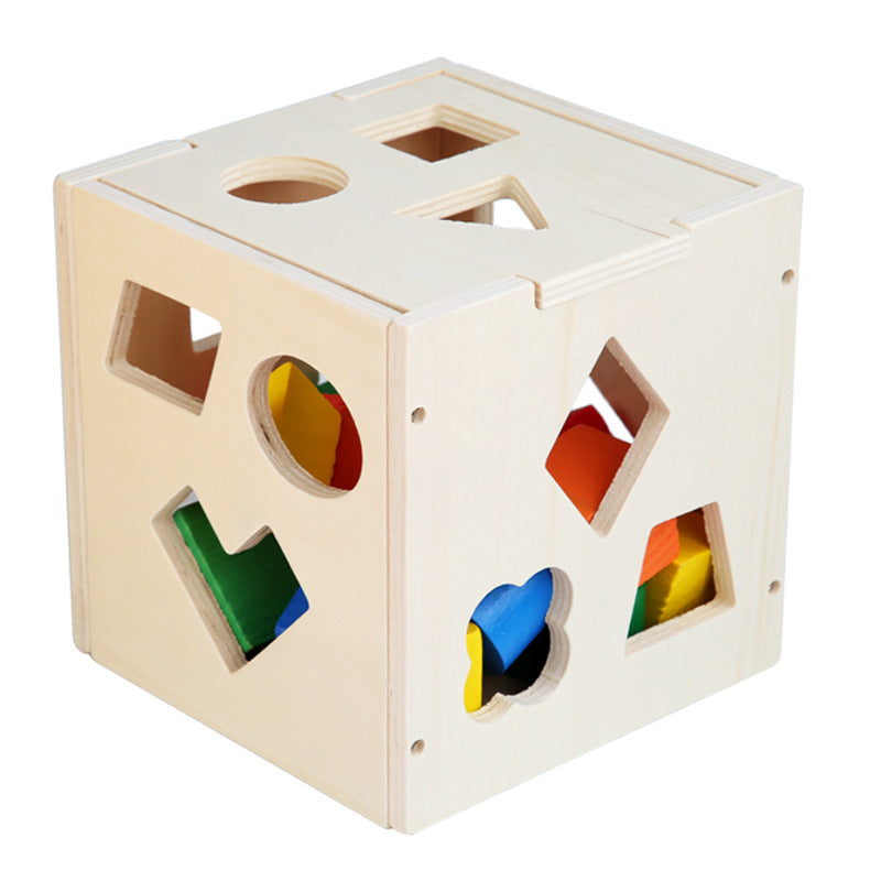 Children&#039;s Educational Early Education Three-dimensional Building Blocks Geometric Shape Wooden Matching Building Blocks 15-hole Intelligence Box