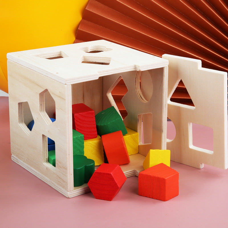 Children&#039;s Educational Early Education Three-dimensional Building Blocks Geometric Shape Wooden Matching Building Blocks 15-hole Intelligence Box