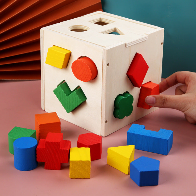Children&#039;s Educational Early Education Three-dimensional Building Blocks Geometric Shape Wooden Matching Building Blocks 15-hole Intelligence Box