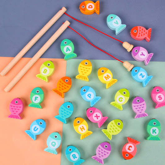 Wooden Alphanumeric Cognitive Early Education Puzzle Magnetic Fishing Toy-Children&#039;s Parent-Child Game Factory Direct Supply