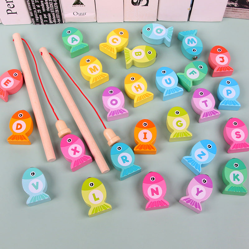 Wooden Alphanumeric Cognitive Early Education Puzzle Magnetic Fishing Toy-Children&#039;s Parent-Child Game Factory Direct Supply