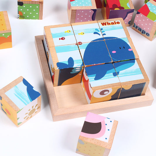 High-grade Six-face Picture Wooden Jigsaw 3D Puzzle Toys Children&#039;s Early Educational Toy Cube Jigsaw Puzzle Baby Kids Gifts
