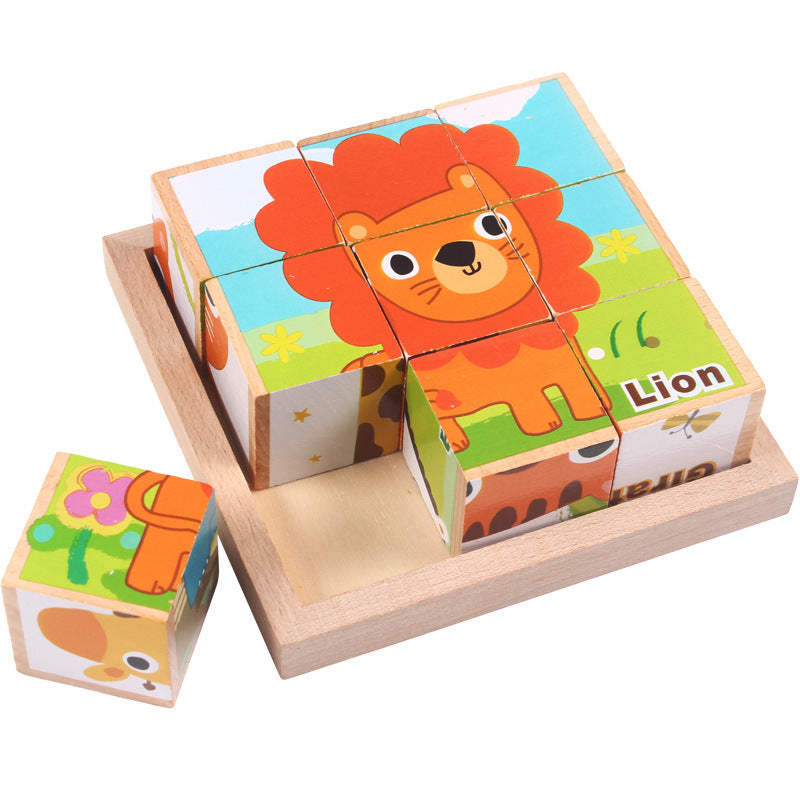 High-grade Six-face Picture Wooden Jigsaw 3D Puzzle Toys Children&#039;s Early Educational Toy Cube Jigsaw Puzzle Baby Kids Gifts
