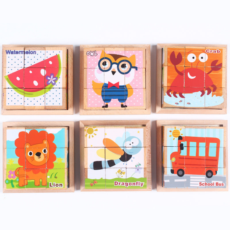High-grade Six-face Picture Wooden Jigsaw 3D Puzzle Toys Children&#039;s Early Educational Toy Cube Jigsaw Puzzle Baby Kids Gifts