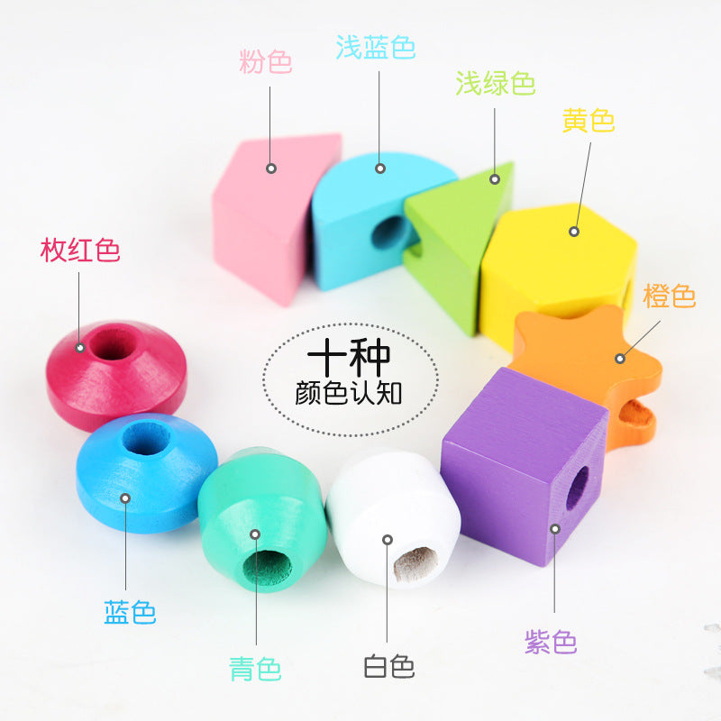 Wooden Children&#039;s Educational Beaded Toys Five Sets Of Columns Color Sensory Enlightenment Toddlers Shape Perception Building Block Toys